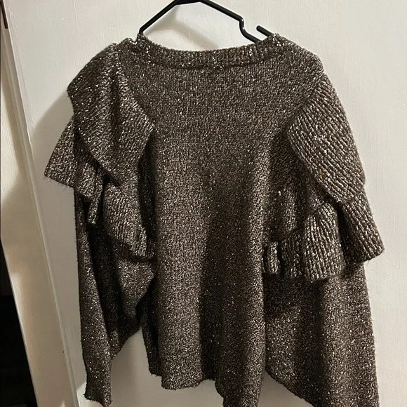 Solid Brown Ruffled Knit Sweater - Picture 5 of 9